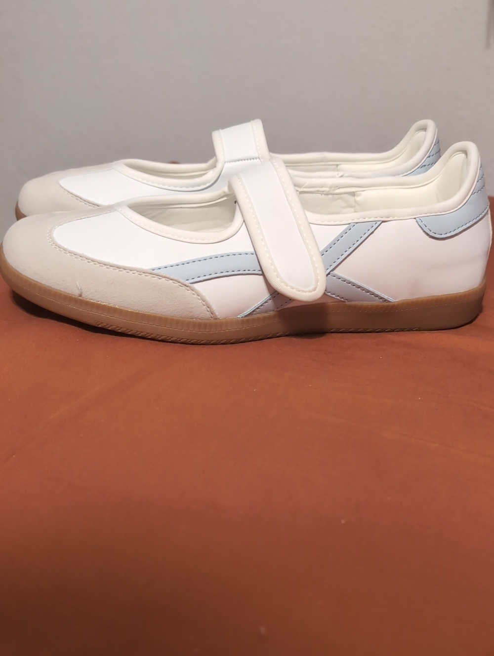 Women's White Mary Jane Sneakers with Light Blue Accent
